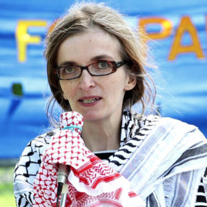 June 11, 2016: Peace Alliance Winnipeg member Candice Bodnaruk spoke at the Winnipeg Walk for Peace on the impact of Israeli occupation on Palestinian education. Photo: Paul S. Graham