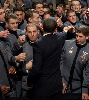 President Barack Obama greets cadets after announcing a troop surge in Afghanistan at the U.S. Military Academy at West Point in West Point, N.Y., December 1, 2009. (Official White House Photo by Pete Souza)