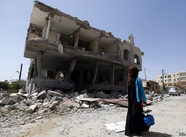 Yemeni homes and buildings have been destroyed by airstrikes. Photo: BBC