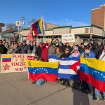 Winnipeggers rallied in solidarity with Venezuela at River and Osborn St, in Winnipeg on Noiv. 23, 2025.