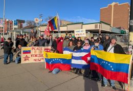 Winnipeggers rallied in solidarity with Venezuela at River and Osborn St, in Winnipeg on Noiv. 23, 2025.